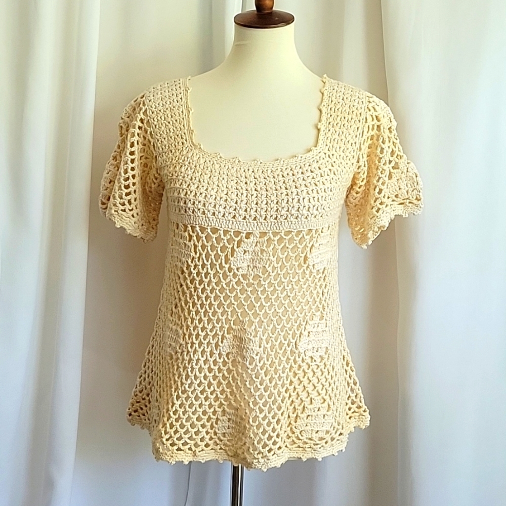 Vintage 90s Handmade Boho Crochet sweater cream M/L